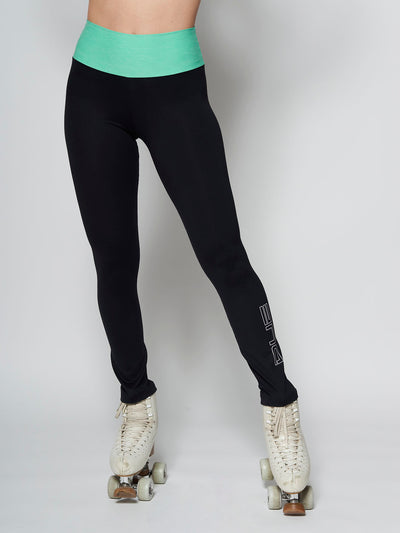 Leggings con fascia verde acqua per pattinaggio e fitness